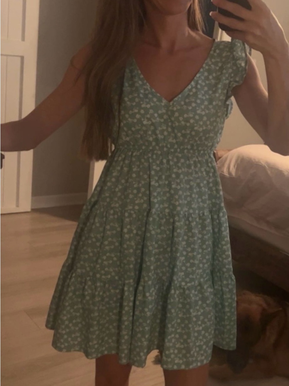Green Floral Ruffle Dress - Picture 2 of 4